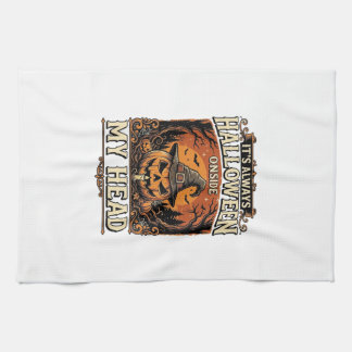 Vintage Halloween Pumpa Häxa Hatt T-shirt Design_1 Kökshandduk