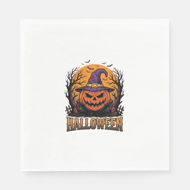 Vintage Halloween-pumpa Häxhatt Grafik_1 Pappersservett (Framsidan)
