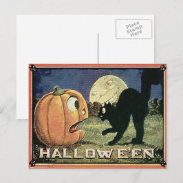 Vintage Halloween-pumpa & katt i mosaik Vykort