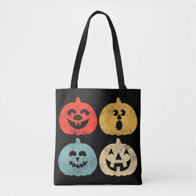 Vintage Halloween-pumpa Roligt Retro-present Tygkasse (Framsida)
