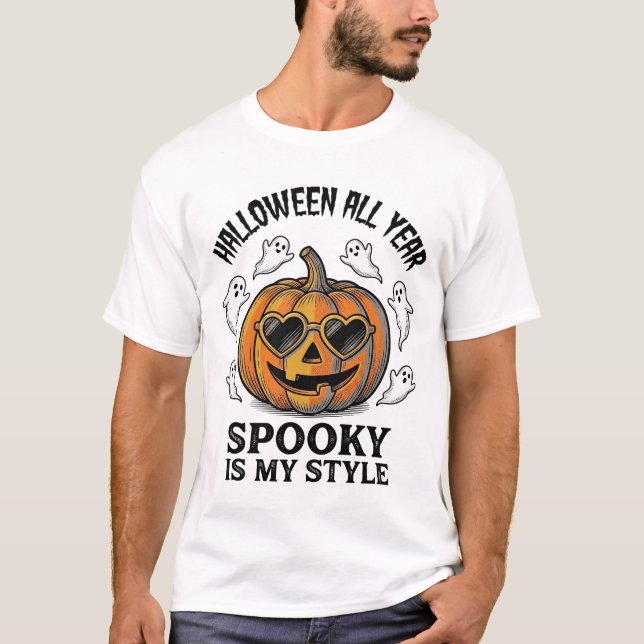 Vintage Halloween-pumpa Spökgraverad Tröja_1 T Shirt (Framsida)