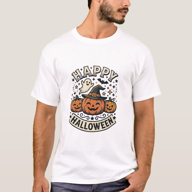 Vintage Halloween Pumpa Spöktröja Design_1 T Shirt (Framsida)