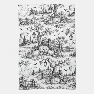 Vintage Halloween-pumpafält Toile-mönster Roligt M Kökshandduk