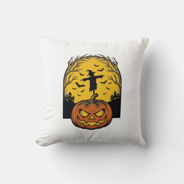 Vintage Halloween-pumpamåne-skrämmande konst_1 Kudde (Framsida)