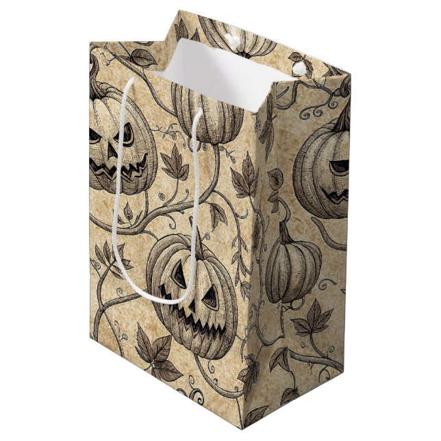Vintage Halloween-pumpamönster med vinrankor (Framsidan Vinklad)