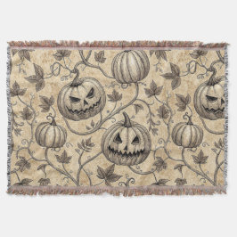 Vintage Halloween-pumpamönster med vinrankor Filt