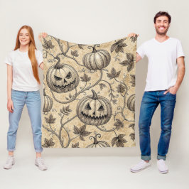 Vintage Halloween-pumpamönster med vinrankor Fleecefilt