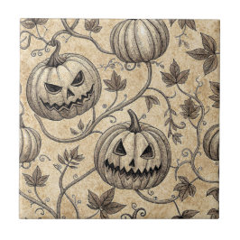 Vintage Halloween-pumpamönster med vinrankor Kakelplatta