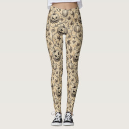 Vintage Halloween-pumpamönster med vinrankor Leggings