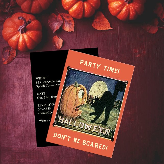 Vintage Halloween Pumpkin Black Cat Party Inbjudningar (Vintage Halloween Pumpkin Black Cat Party Time Invitation)