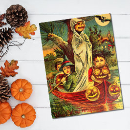 Vintage Halloween Pumpkin Boat Vykort