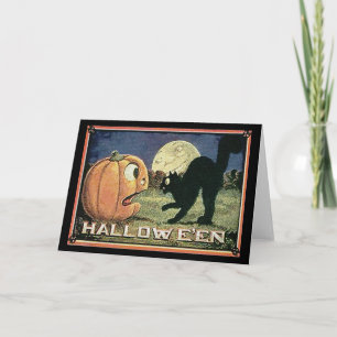 Vintage Halloween Pumpkin & Cat i Mosaic Kort