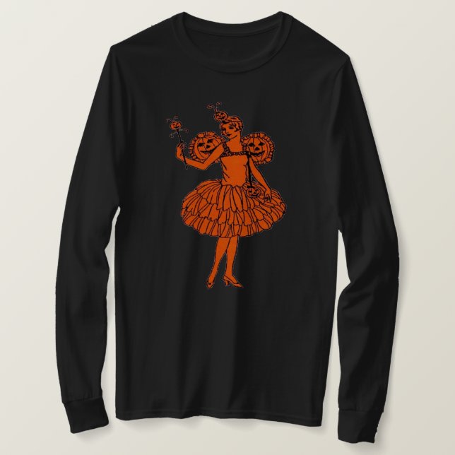 Vintage Halloween Pumpkin Fairy T-shirt (Design framsida)