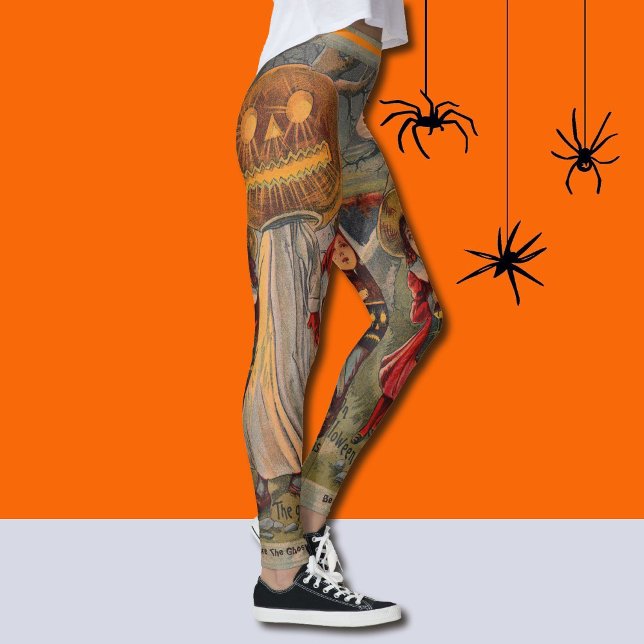 Vintage Halloween Pumpkin Ghost Bus eller godis Leggings (Skapare uppladdad)