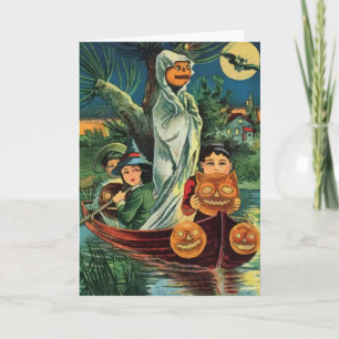 Vintage Halloween Pumpkin Ghost Card Kort