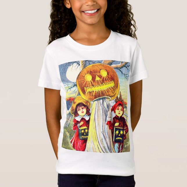 Vintage Halloween Pumpkin Ghost T Shirt (Framsida)