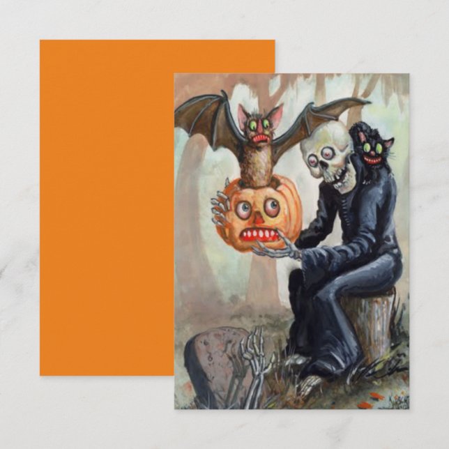 Vintage Halloween Pumpkin Graveyard Spooky Roligt (Fram/baksida)