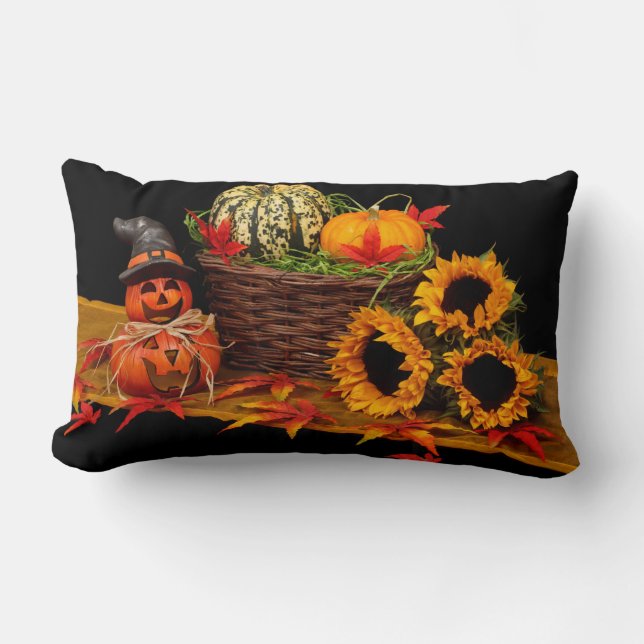 Vintage Halloween Pumpkin Höst Lumbarkudde (Framsida)