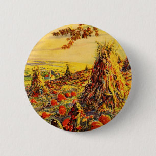 Vintage Halloween Pumpkin Patch med Haystacks Knapp