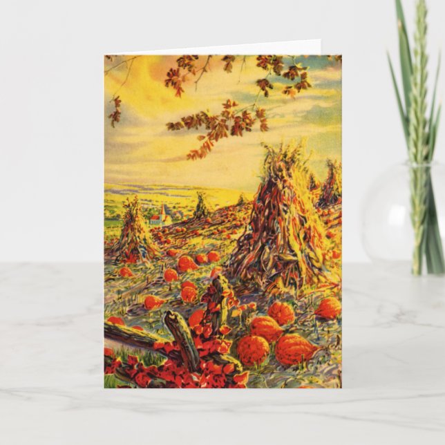 Vintage Halloween Pumpkin Patch med Haystacks Kort (Framsida)