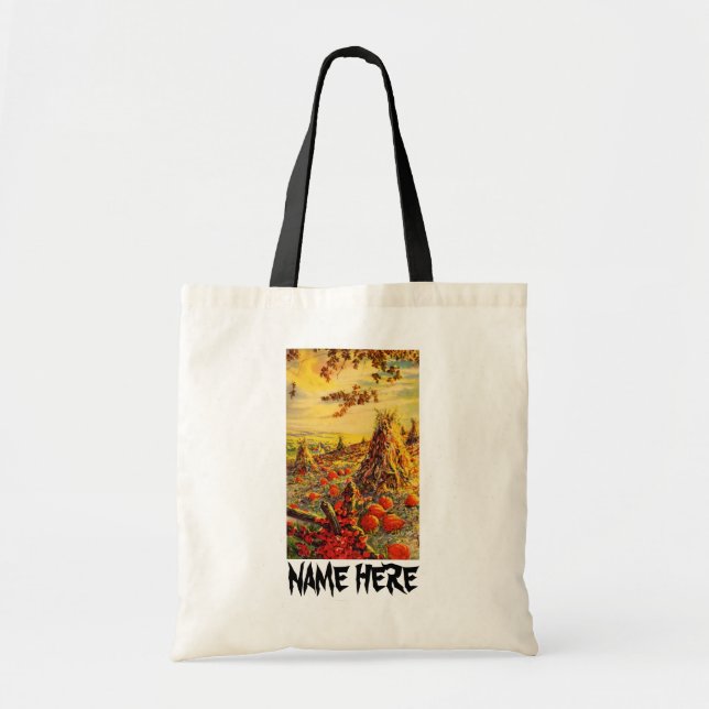 Vintage Halloween Pumpkin Patch med Haystacks Tygkasse (Framsidan)