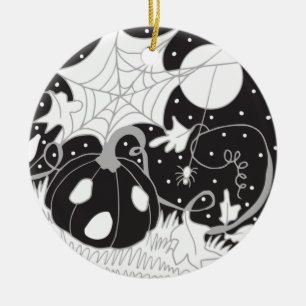 Vintage Halloween Pumpkin & Spider Julgransprydnad Keramik