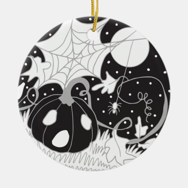Vintage Halloween Pumpkin & Spider Julgransprydnad Keramik (Framsidan)
