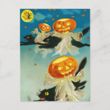 Vintage Halloween Pumpkin Spöken och Svarta katter