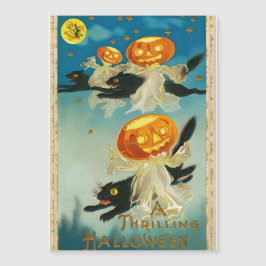 Vintage Halloween Pumpkin Spöken och Svarta katter Magnetisk Inbjudningskort