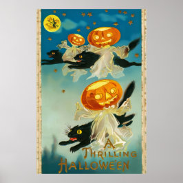 Vintage Halloween Pumpkin Spöken och Svarta katter Poster