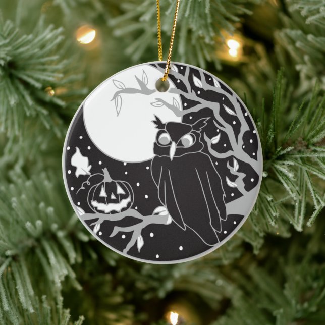 Vintage Halloween Pumpkin & Uggla Julgransprydnad Keramik (Träd)