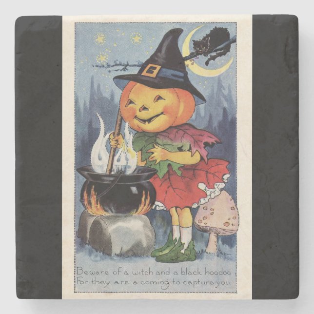 Vintage Halloween Pumpkin Witch Underlägg Sten (Framsidan)