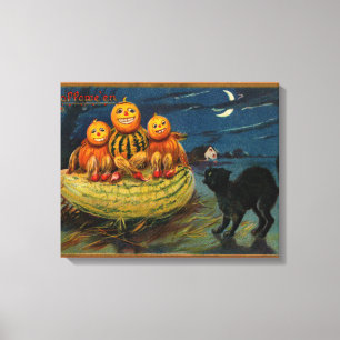 Vintage Halloween Pumpkins Black Cat Canvastryck