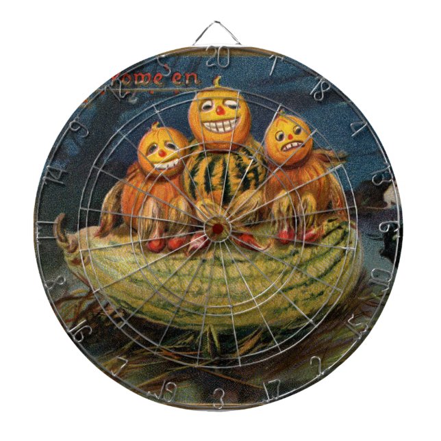 Vintage Halloween Pumpkins Black Cat Darttavla (Framsidan)