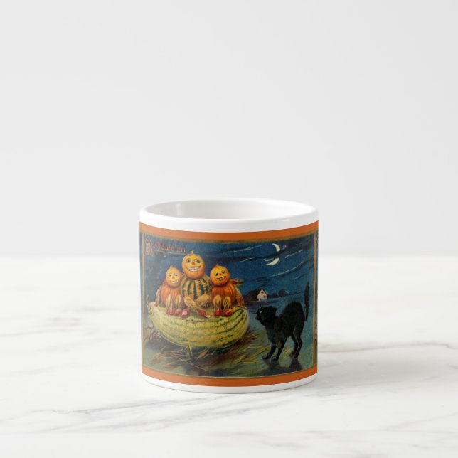 Vintage Halloween Pumpkins Black Cat Espressomugg (Framsidan)