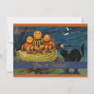 Vintage Halloween Pumpkins Black Cat Inbjudningar