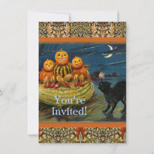 Vintage Halloween Pumpkins Black Cat Inbjudningar