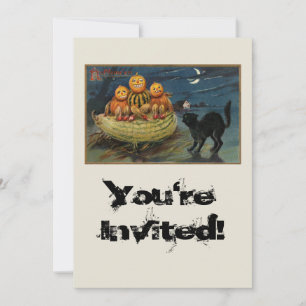 Vintage Halloween Pumpkins Black Cat Inbjudningar