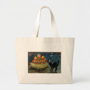 Vintage Halloween Pumpkins Black Cat Jumbo Tygkasse