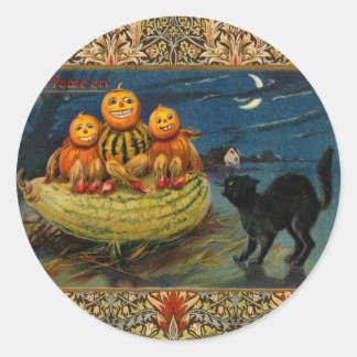Vintage Halloween Pumpkins Black Cat Runt Klistermärke