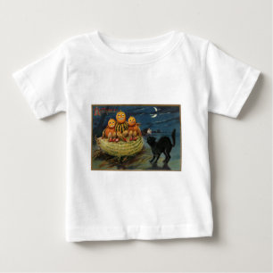 Vintage Halloween Pumpkins Black Cat Tee Shirt