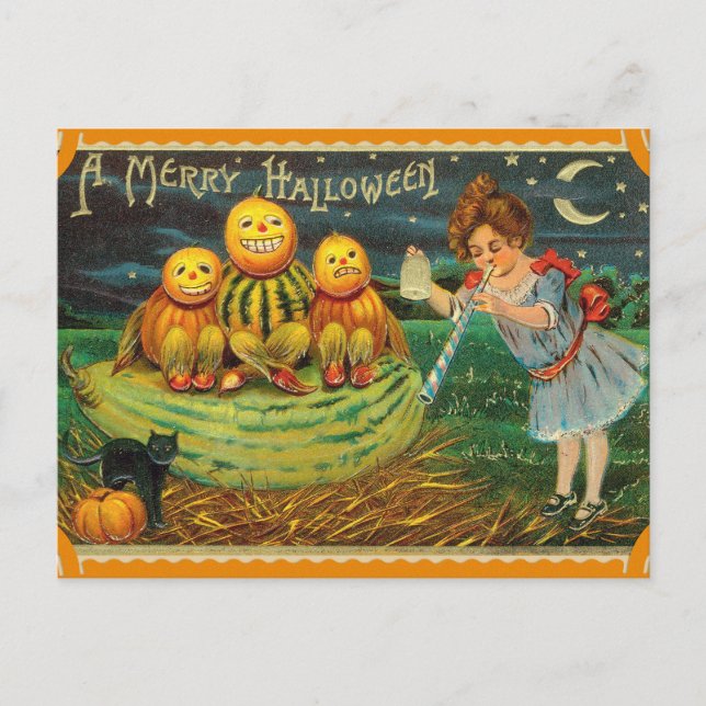 Vintage Halloween Pumpkins Card Helg Vykort (Framsida)