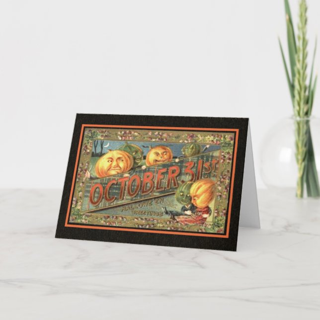 Vintage Halloween Pumpkins Kort (Framsida)