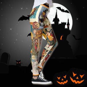 Vintage Halloween Pumpkins Witch Bus eller godis Leggings