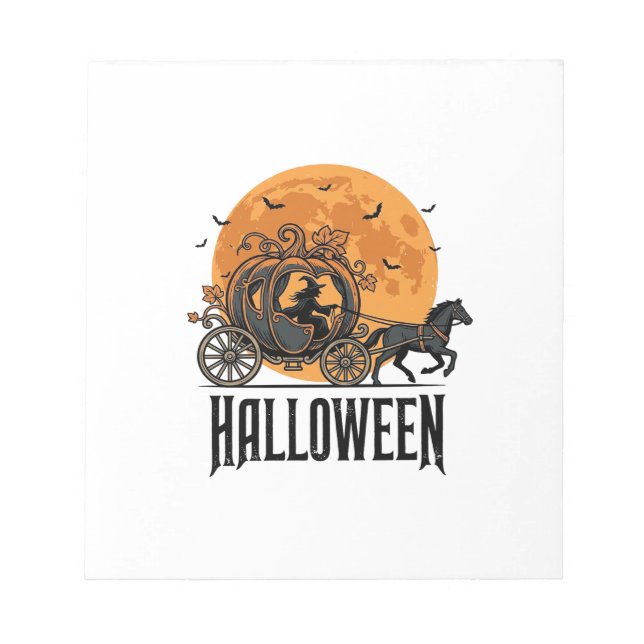 Vintage Halloween-pumpkinvagn Häxdesign_1 Anteckningsblock (Framsida)