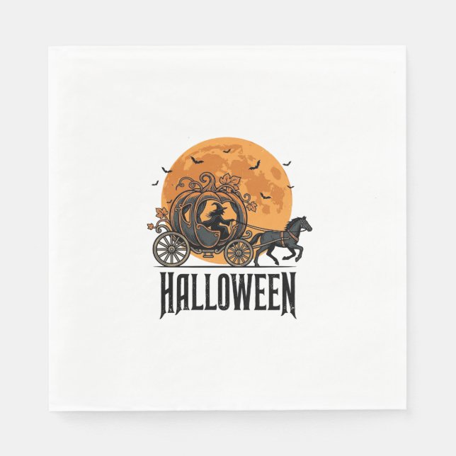 Vintage Halloween-pumpkvagn Häxdörrdesign_1 Pappersservett (Framsidan)
