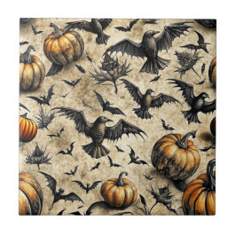 Vintage Halloween-pumpor fladdermöss kråkor höst Kakelplatta