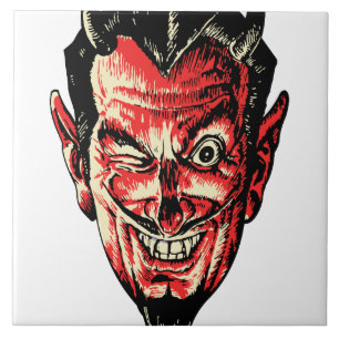 Vintage Halloween Red Djävulen Head Kakelplatta