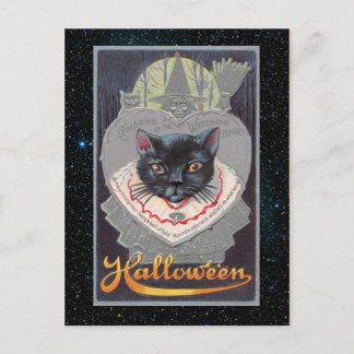 Vintage Halloween rolig katt illustration Vykort