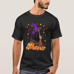 Vintage Halloween Scary Black Cat Witch Hat Måne W T Shirt